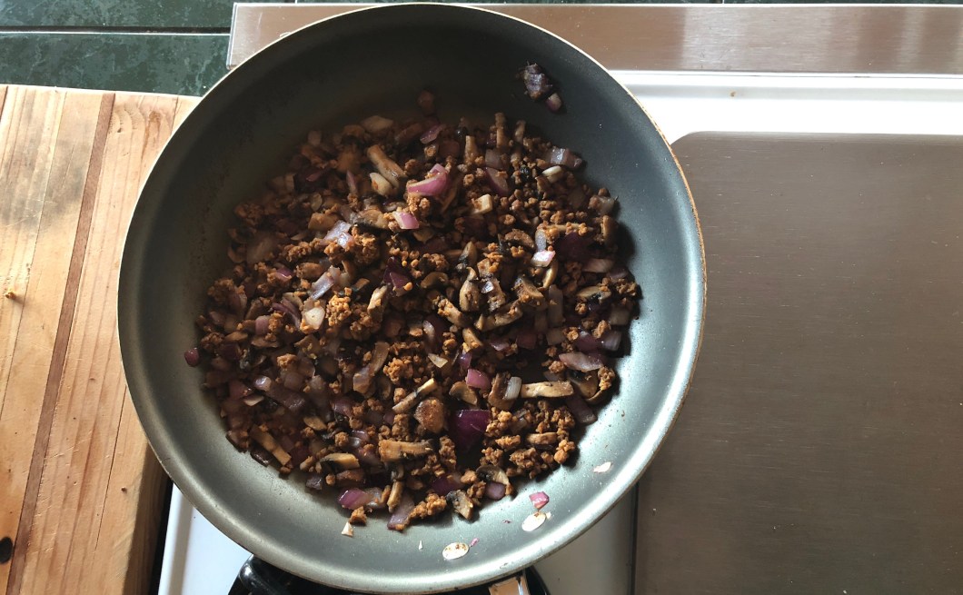 mexi-style vegan gyros in pan