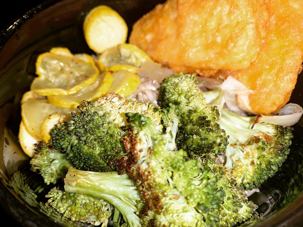 Broccoli, Squash, onion, and lemon risotto