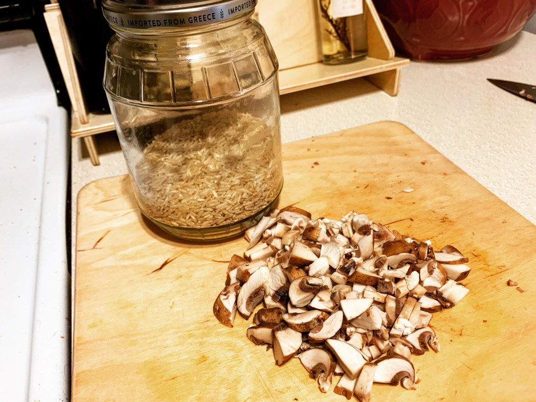 Rice with diced mushrooms