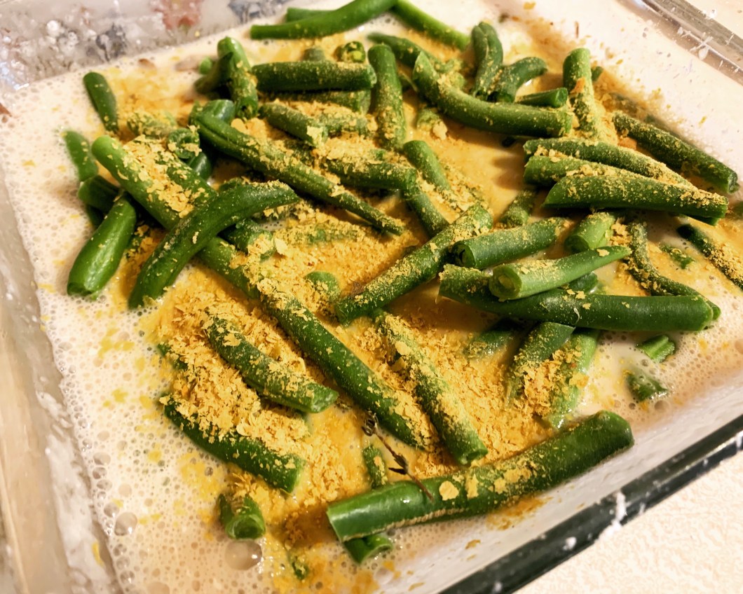Nutritional yeast in vegan green bean casserole