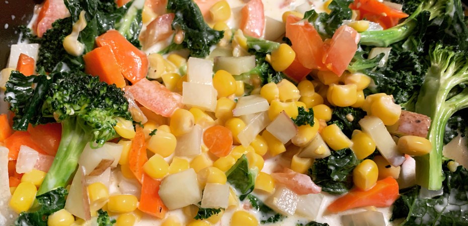 Corn Chowder kale, corn, carrots and potatoes