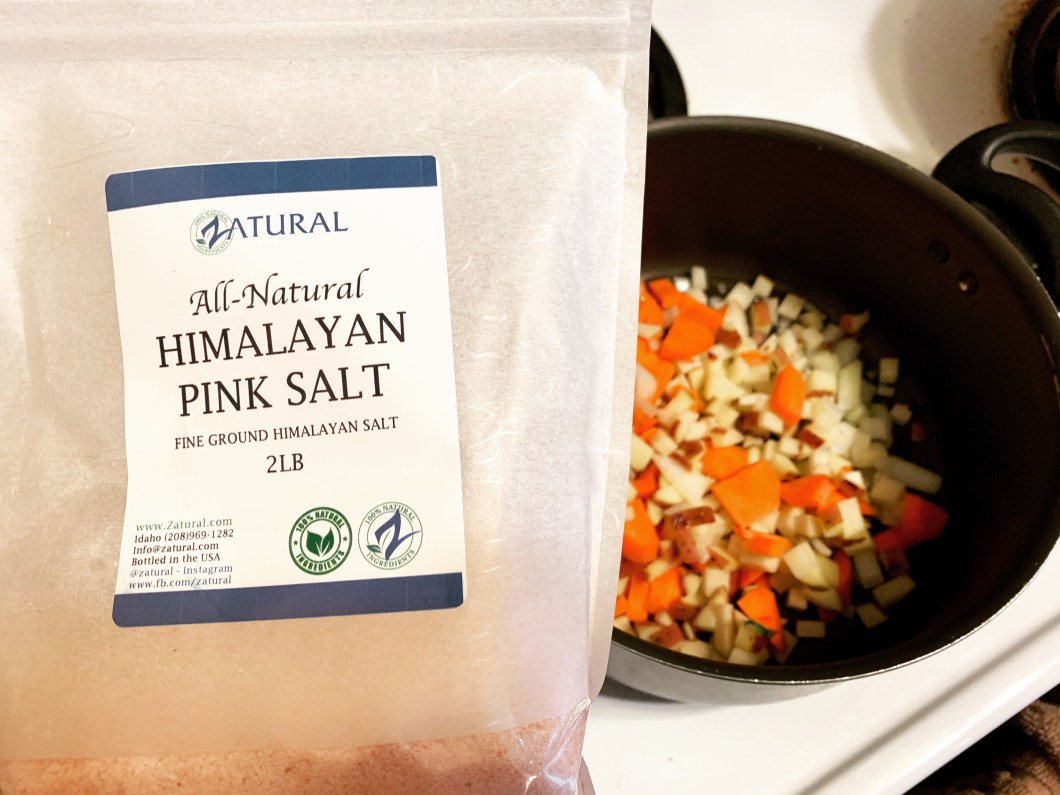 zatural all-natural himalayan pink salt in vegan corn chowder