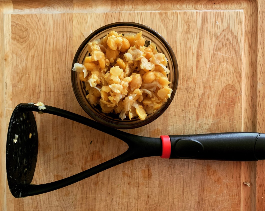 mashed chickpeas for vegan chickpea breakfast burrito