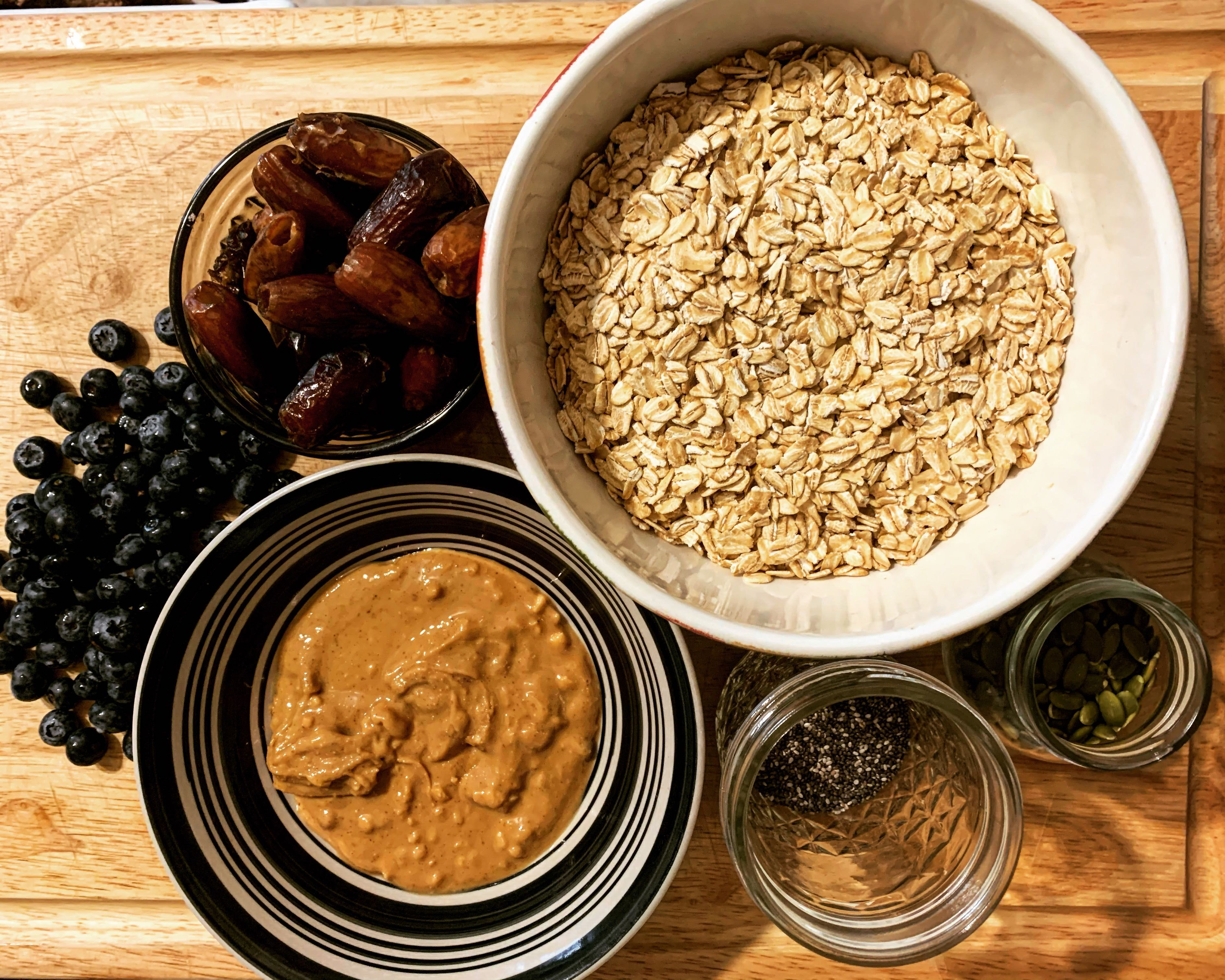 mix-in ingredients for blueberry lemon granola bars
