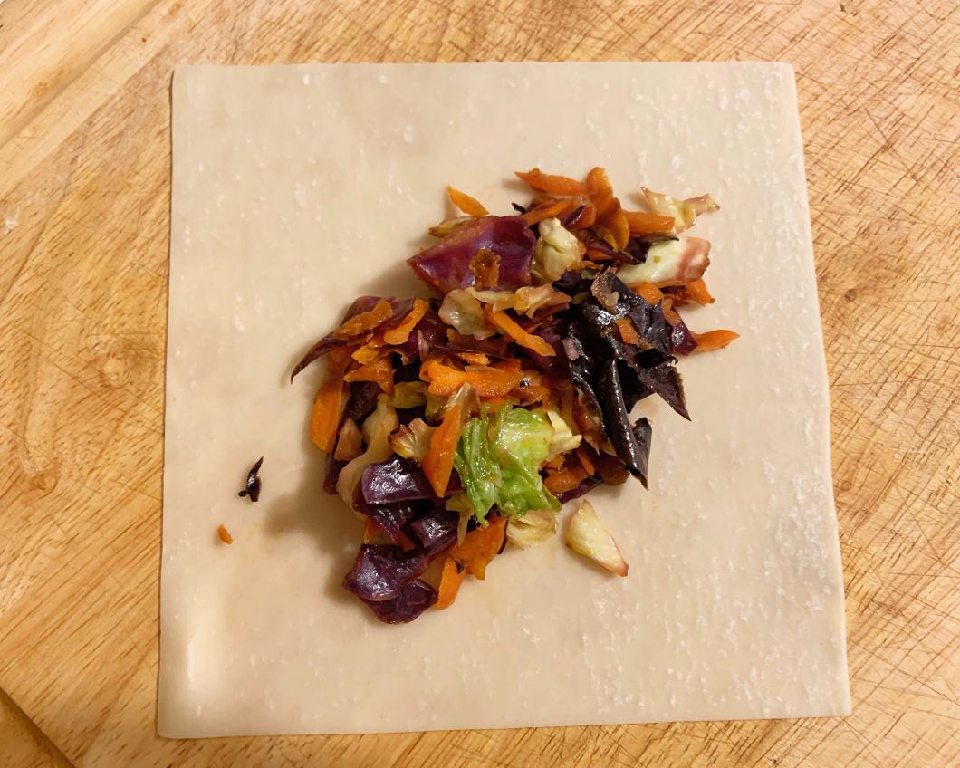 wrapping vegan egg rolls