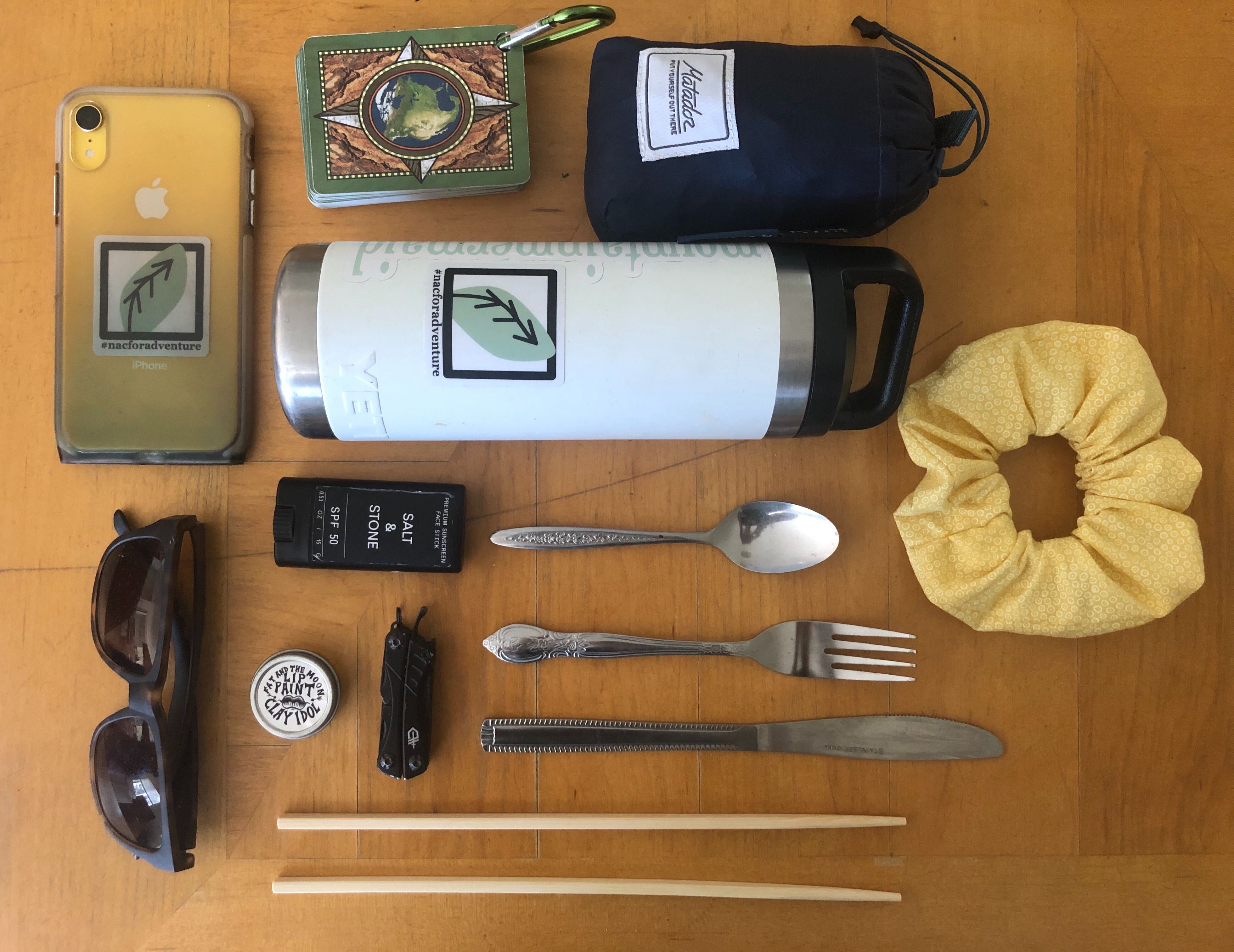 complete list of items in an eco-conscious girl's purse