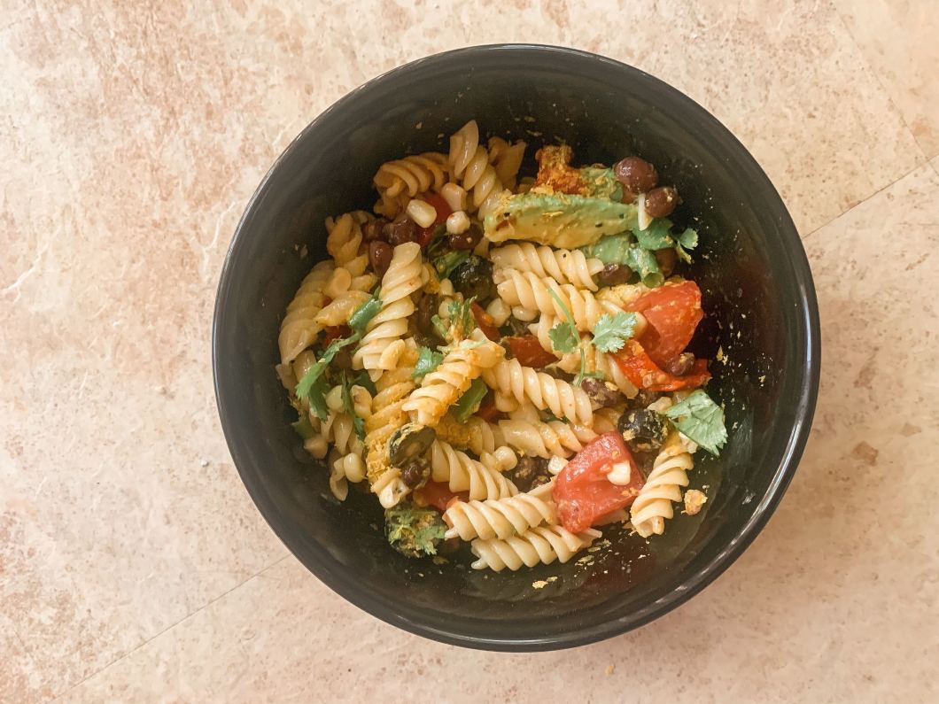 mixed plant based southwest pasta salad
