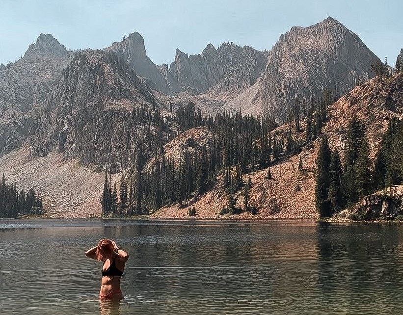swimming at Alice lake in the Sawtooth Mountains, Idaho