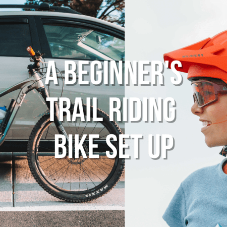 a beginner women's mountain bike set up - helmet, bike, glasses, pads, gloves