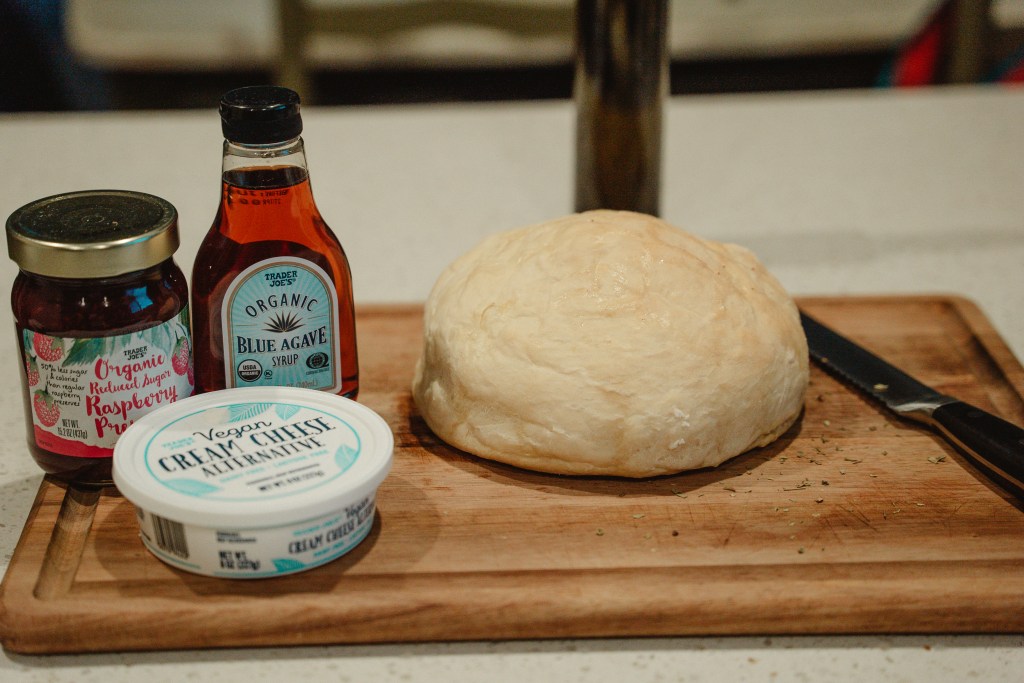ingredients for raspberry cream cheese vegan toast