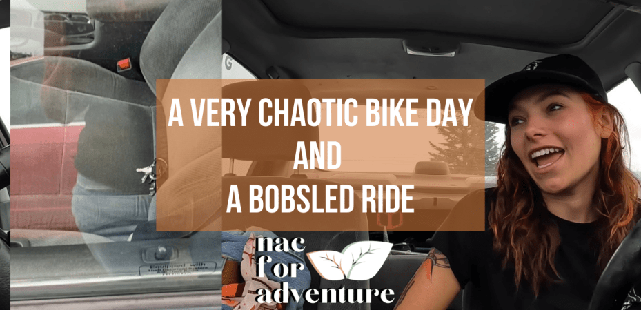 A Very Chaotic Bike Day And A Bobsled Ride In Utah YouTube Video thumnail, girl sitting in car before bike ride